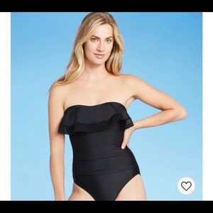 Kona Sol ruffle bathing suit. Black L